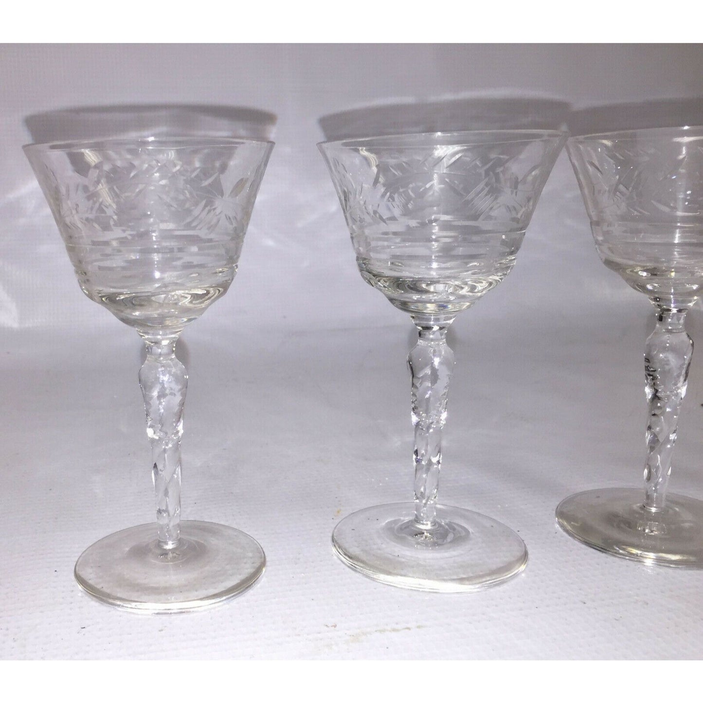 Vintage CRYSTAL Goblets Icicle stems Floral pattern Water Cocktail