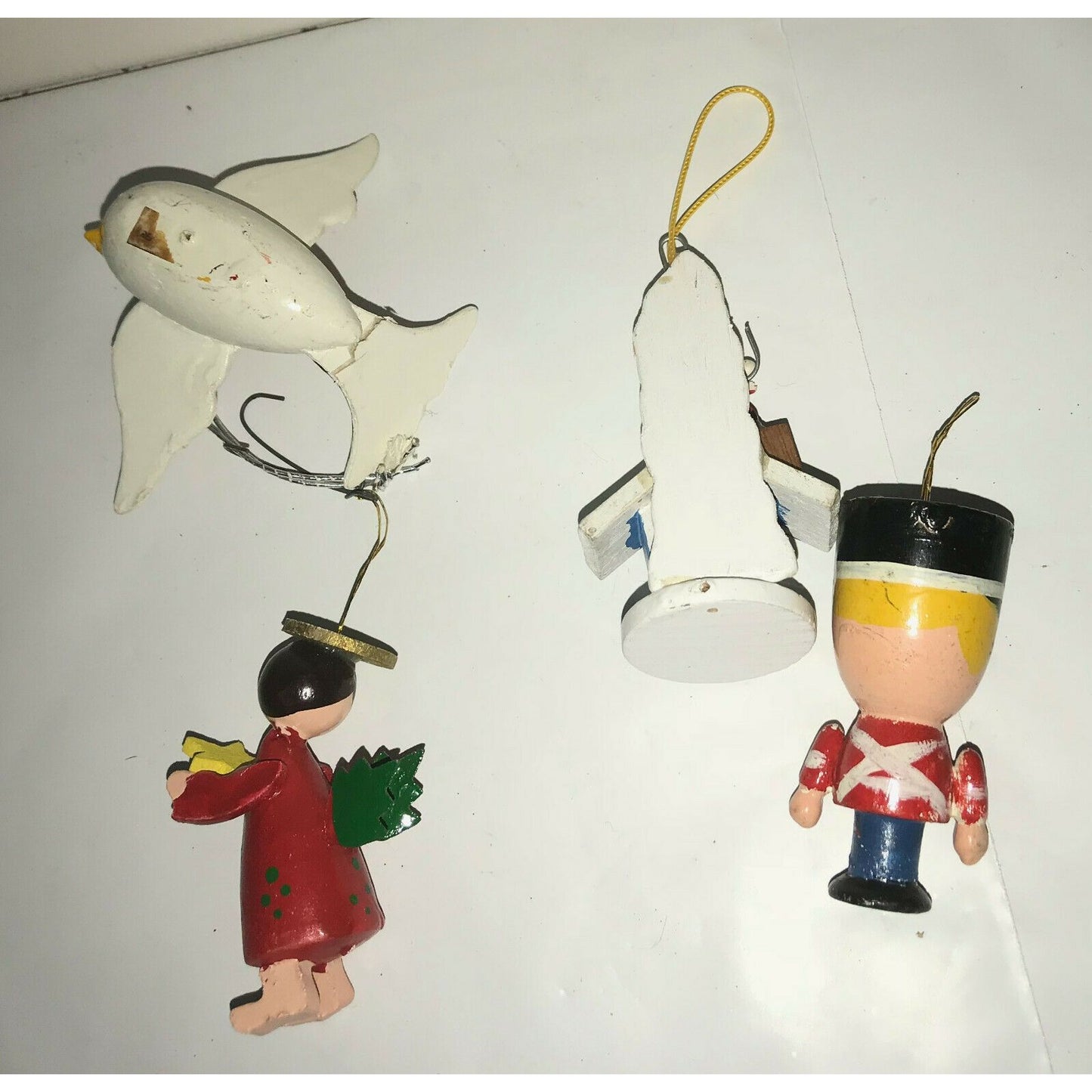 Vintage Wooden CHRISTMAS TREE Ornaments Angel Soldier, House Bird