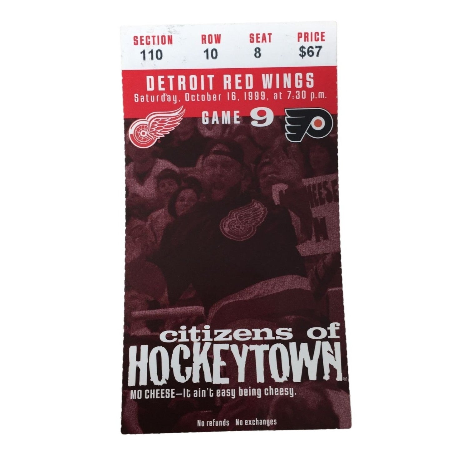 Detroit Red Wins Citizens of Hockeytown - Oct 16 1999 - Game 9 Section 110 - row 10 Seat 8 Ticket Stub