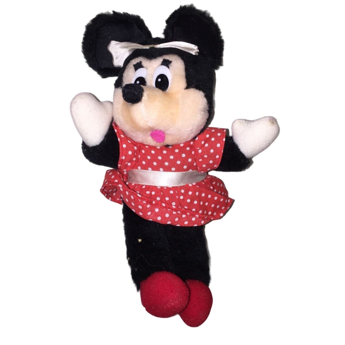 Vintage MINNIE MOUSE Plush by APPLAUSE - White Bow and Belt - Red Dress with small white polka dots