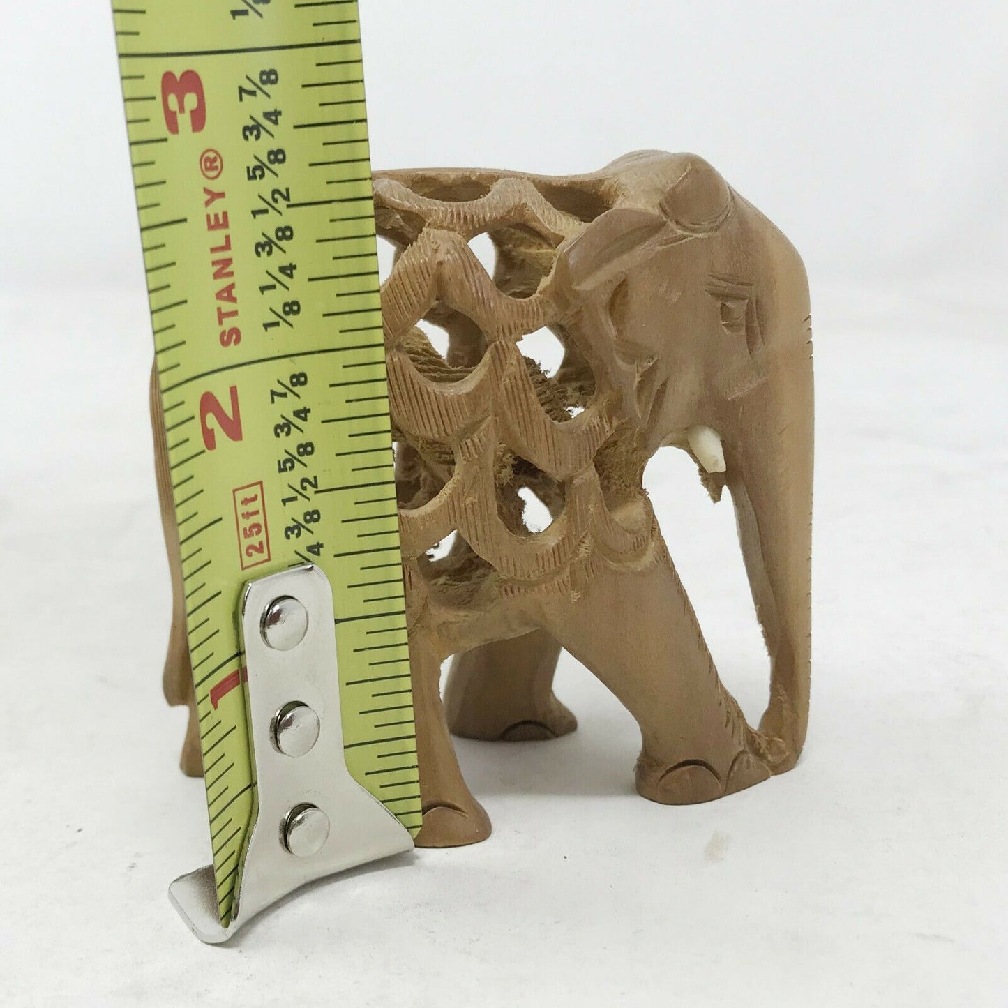 Wooden Hand Carved Elephant with Baby in Lattice Work Stomach