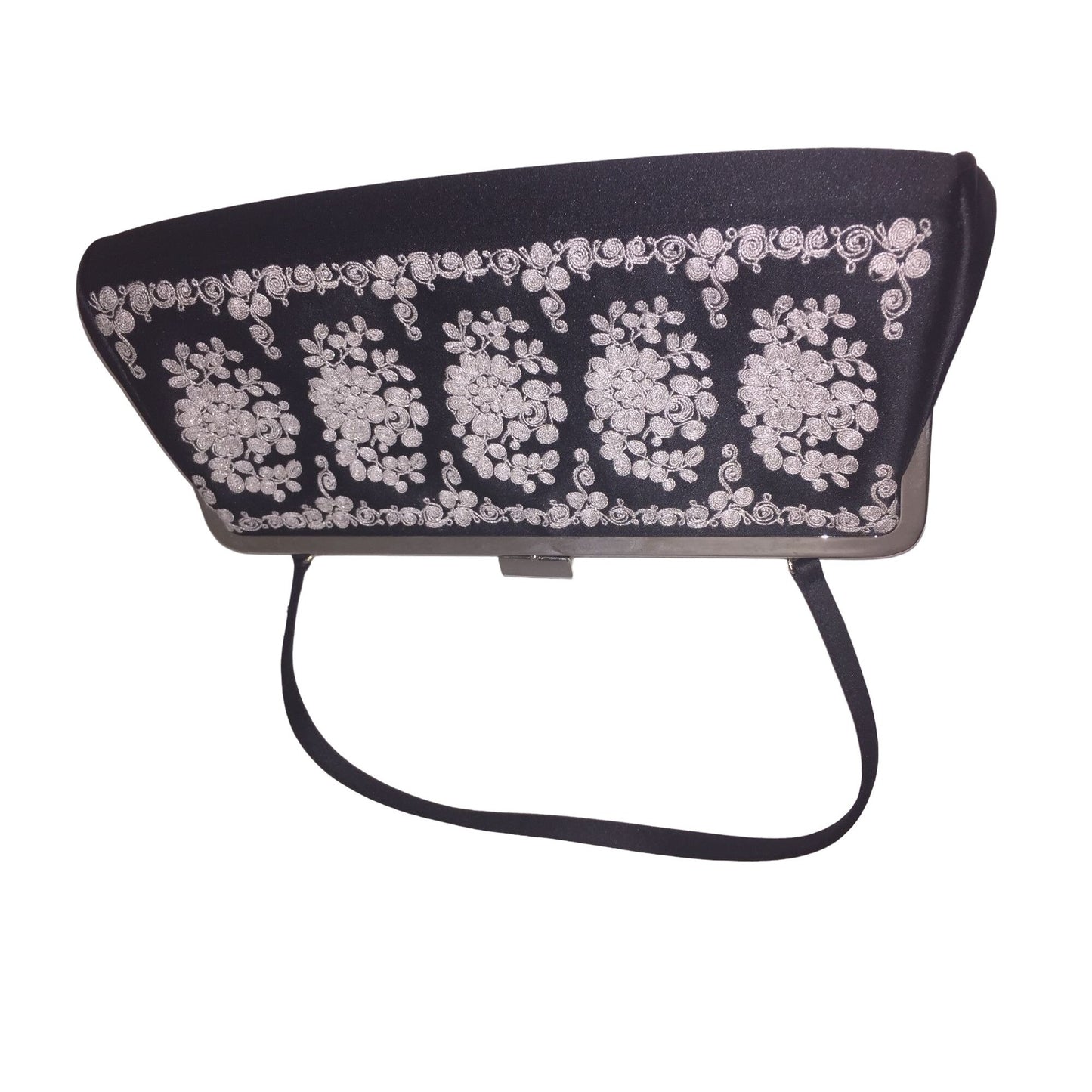 Kate Landry Ornately Embroidered Clutch Evening Bag - Shoulder and Hand Strap - Black & White