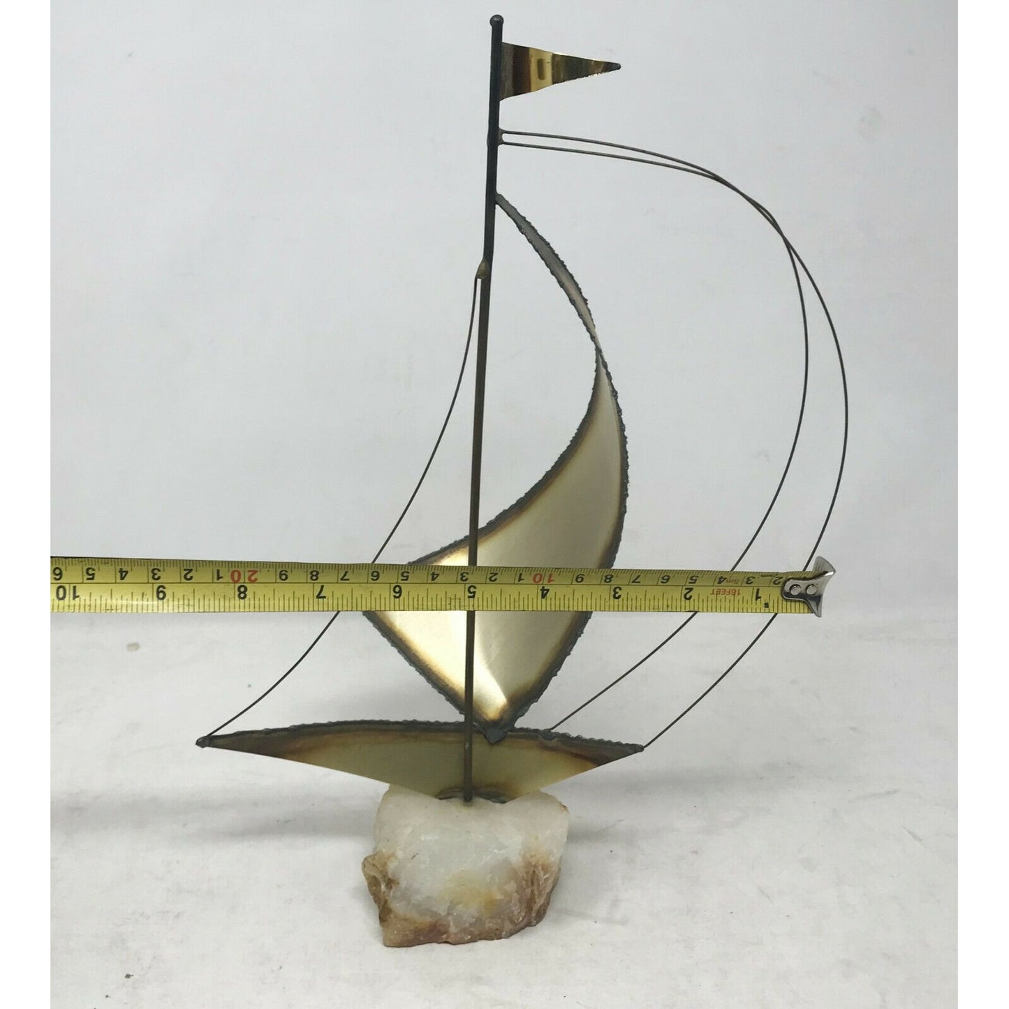 Mid-Century MODERN Brass SAILBOAT Sculpture QUARTZ Base SIGNED