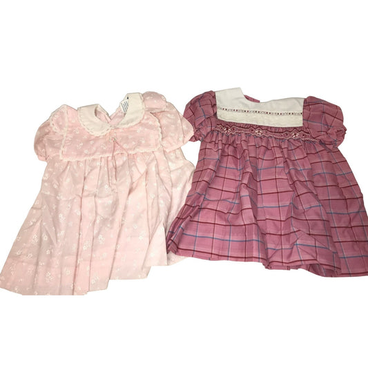 Pretty Pair of Pink & Burgundy Vintage Polly Flinders Baby / Toddler Dresses 24 mos & 2T