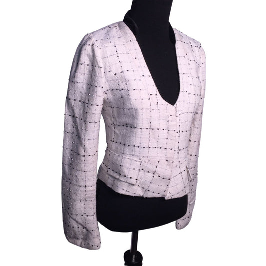 Heroine White Jacket with black and gray light dot / line pattern hidden front closures - Business wear