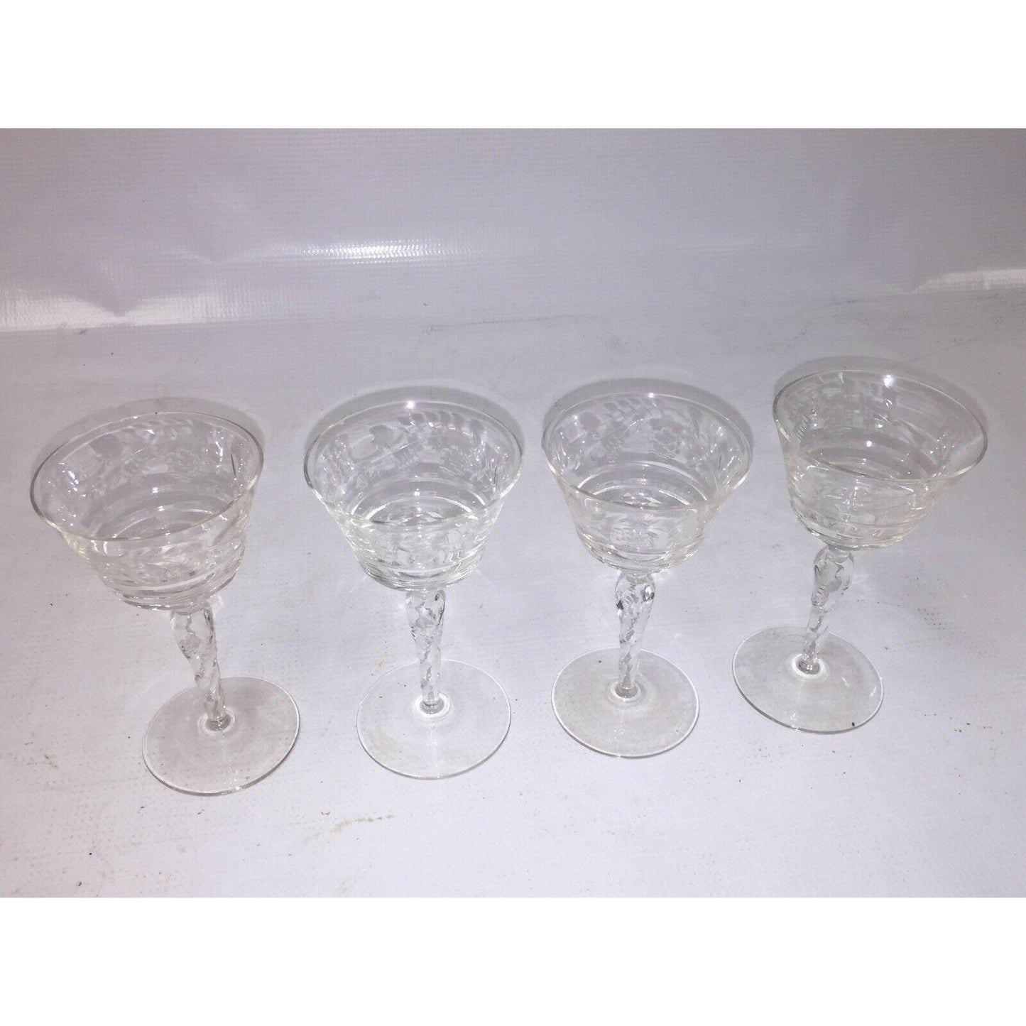 Vintage CRYSTAL Goblets Icicle stems Floral pattern Water Cocktail