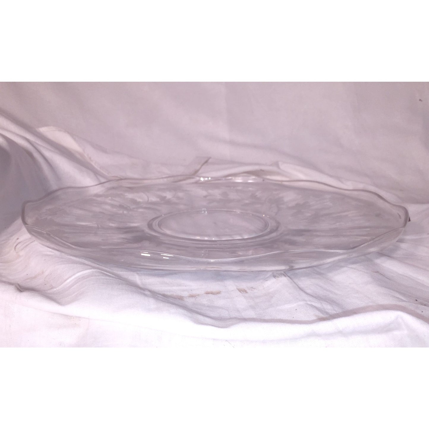 PARTY Serving TRAY Glass / Etched Glass / Crystal Nice Floral Pattern  - 14" Diameter