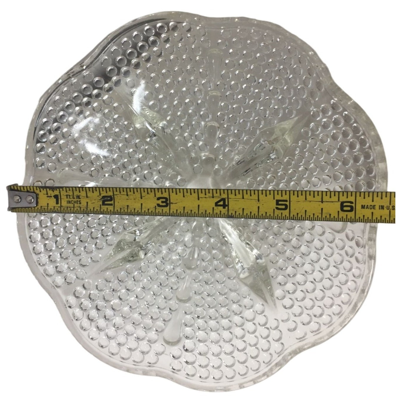 Pretty Clear Hobnail Dish with slightly scalloped edges  - 6.5" Diameter