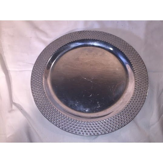 Metal Charger Plate - 14.25" Diameter - pretty raised dot pattern on edge - dining, serving, cake plate