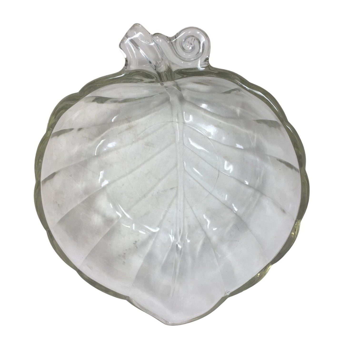 Pretty Leaf Shaped Crystal Serving Dish Prism Effect cut Bottom Ridges