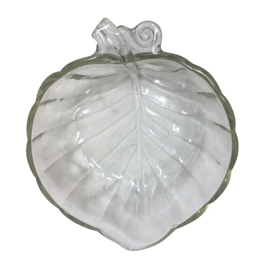 Pretty Leaf Shaped Crystal Serving Dish Prism Effect cut Bottom Ridges