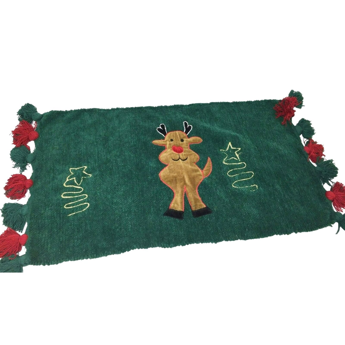 Red & Green Tasseled REINDEER RUG Rudolph the Red Nosed Reindeer