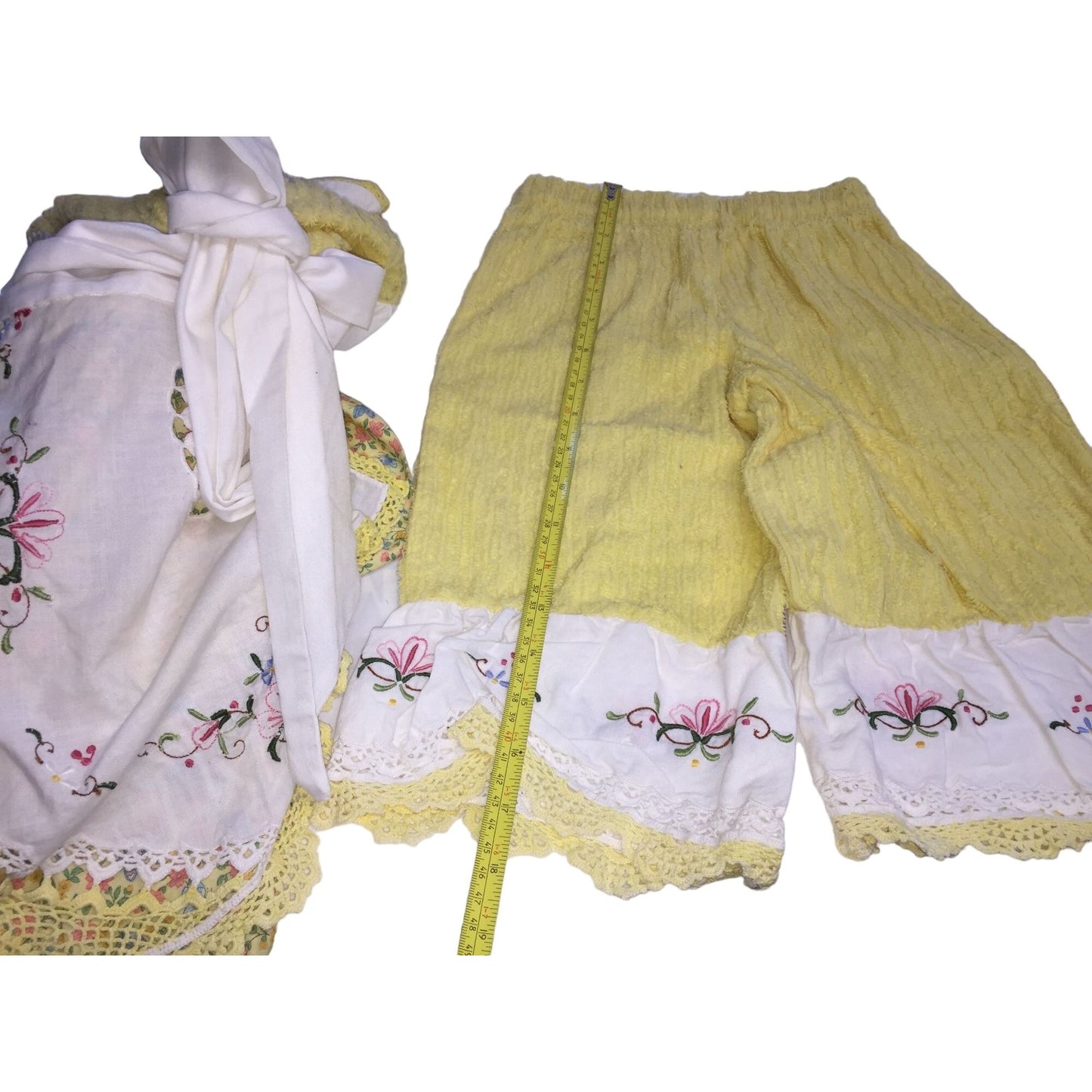 Unique Handmade Vintage Costume / Outfit with Yellow Bloomers, Detailed Apron, Headscarf & Detailing