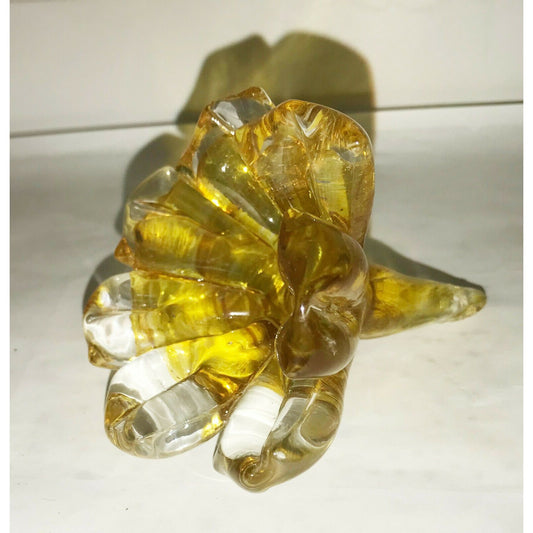 Marty Christy ART GLASS Fifth Yellow & White Clear Flower Stopper