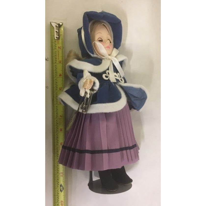 'Skater' - Female Effanbee Doll from the Currier and Ives Collection - Porcelain doll with hat, scarf and skates - girl ice skater