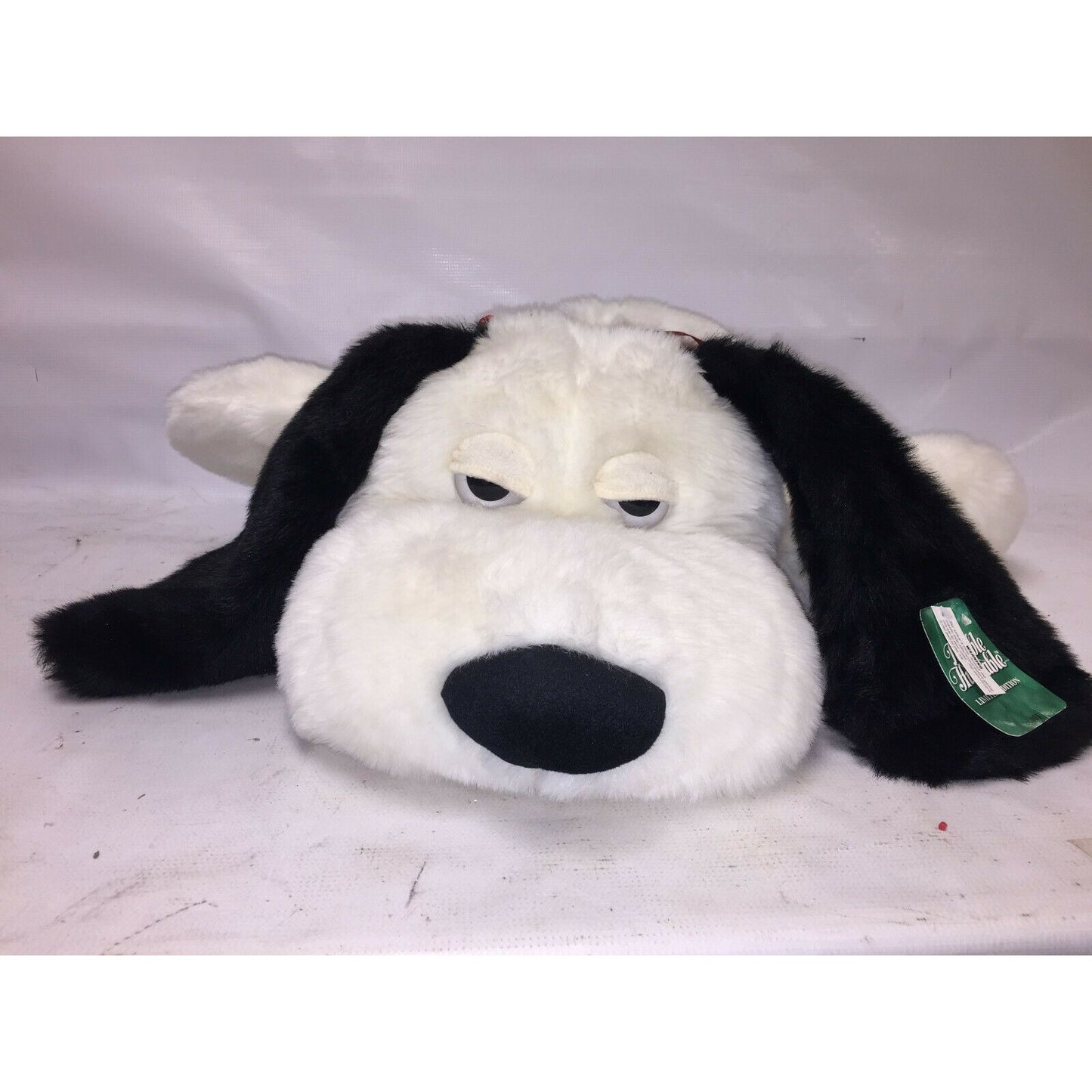 Lovable Huggable Lying DOG PLUSH 28" very soft black/white Pup -