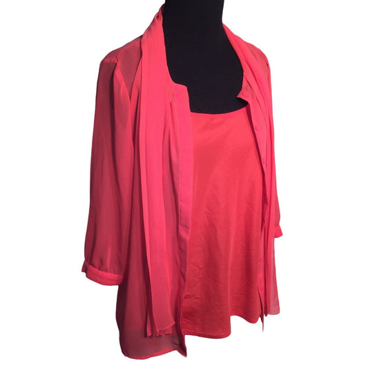 Worthington Coral Pink Cami and sheer blouse with scarf attached Set