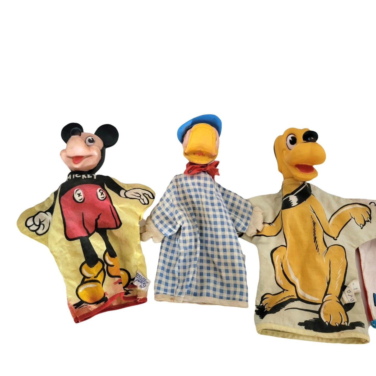 Set of (5) Vintage DISNEY Hand Puppets Mickey Mouse, Minnie, Pluto, Donald 1960s Great Find!