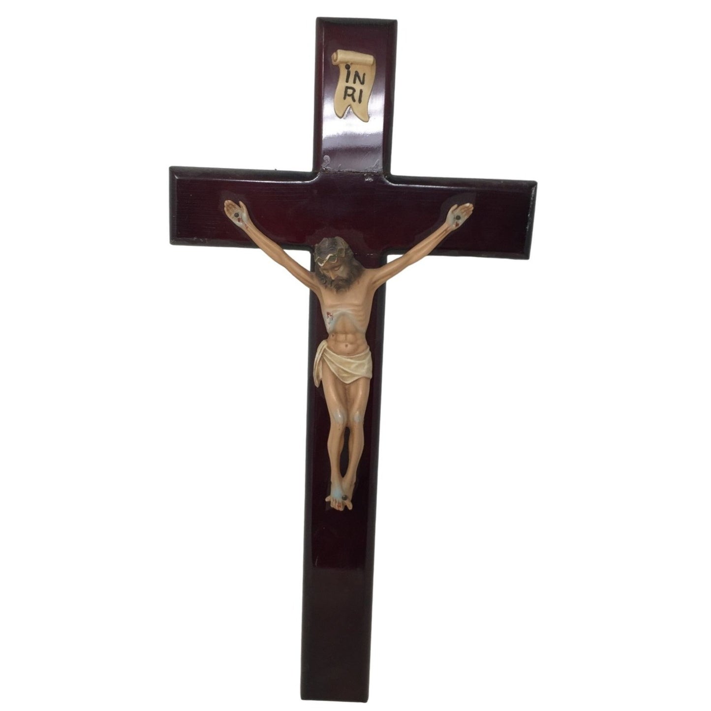 Vintage INRI Wooden Jesus on Cross Religious - Religious Christian  Piece