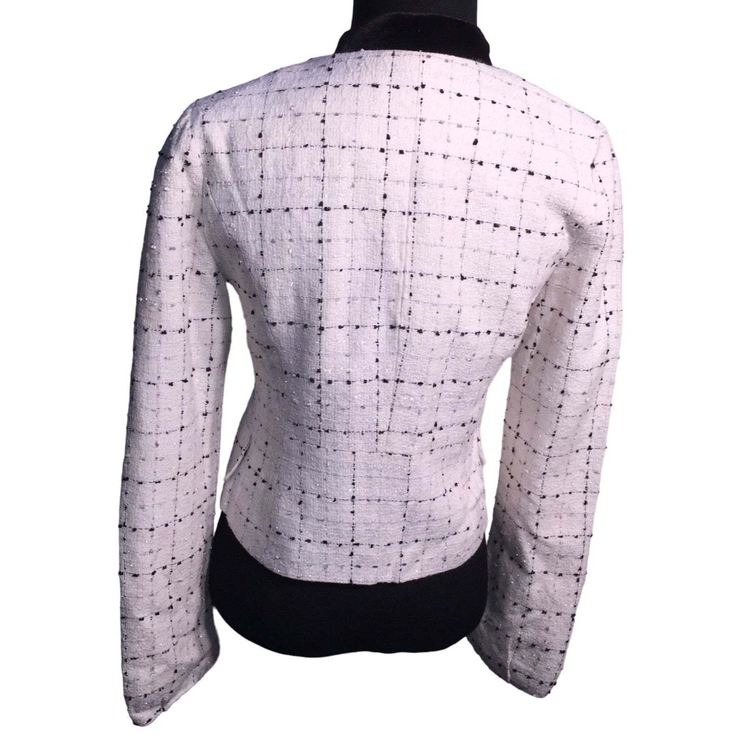 Heroine White Jacket with black and gray light dot / line pattern hidden front closures - Business wear