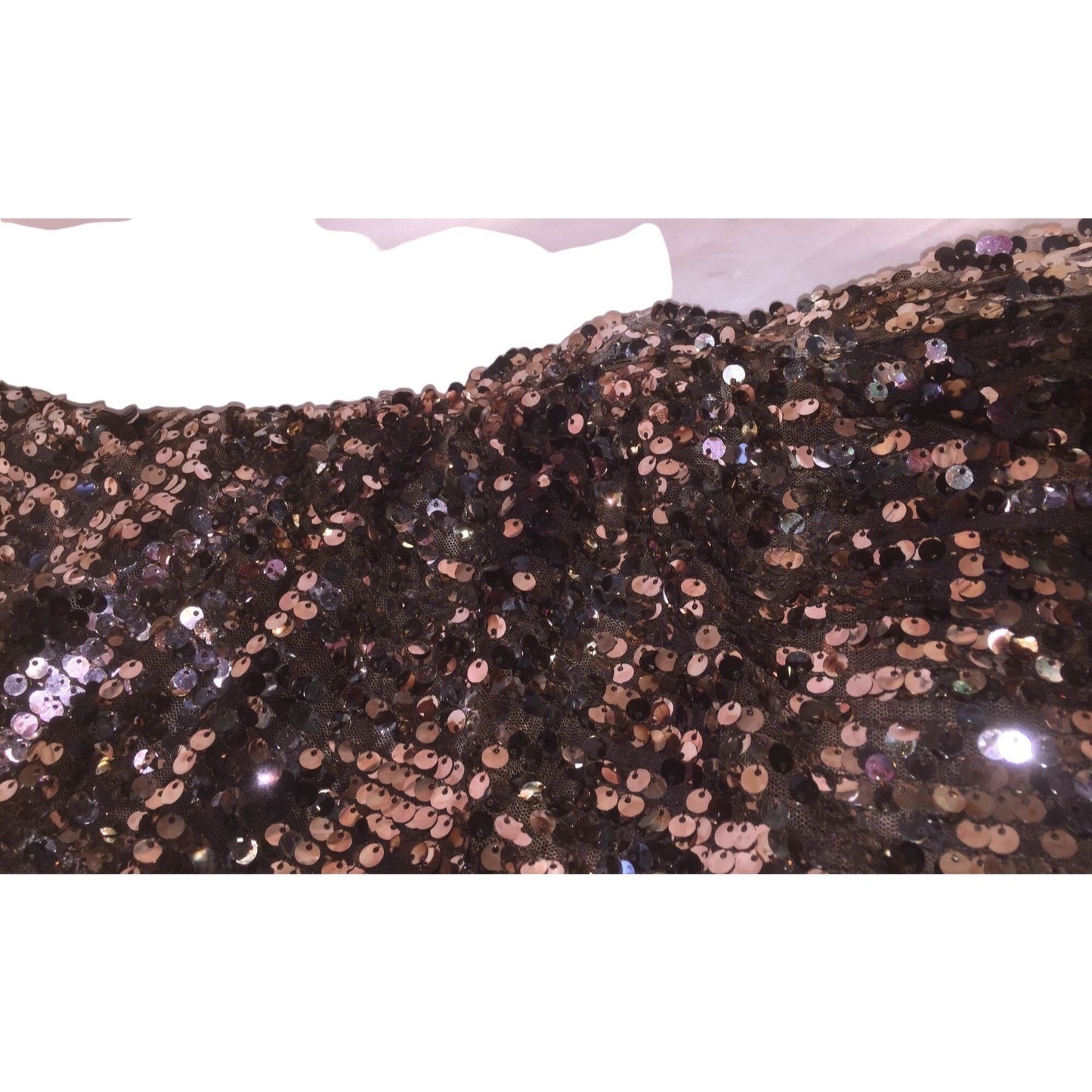 Evening Cocktail Dress - Bronze Tone Sequin one Shoulder Mini Dress Size 7