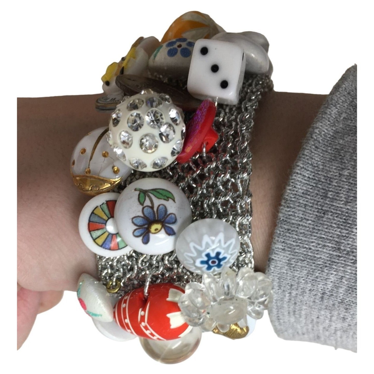 Crazy Button Bracelet - Fun Unique Buttons on Stretchy One Size Bracelet