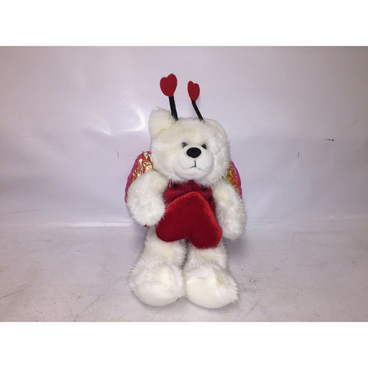 TEDDY BEAR Plush LOVE BUG w Hearts & Wings White Bear Luv Bug Gift