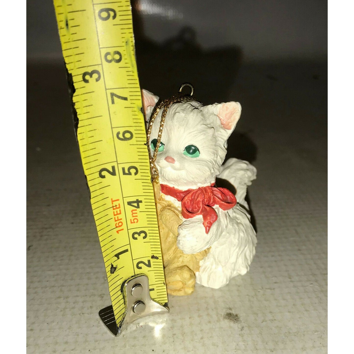 Cute KITTEN with Cat Toy CHRISTMAS ORNAMENT Green Eyes Sweet Smile