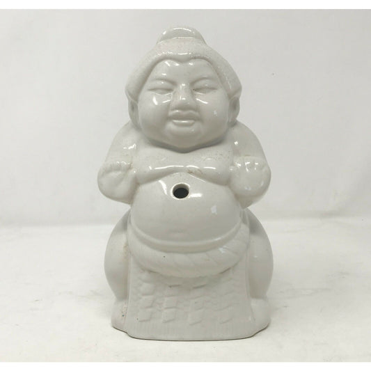 Ceramic BUDDHA Tiki Hands Out White w Hole for Straw or Incense