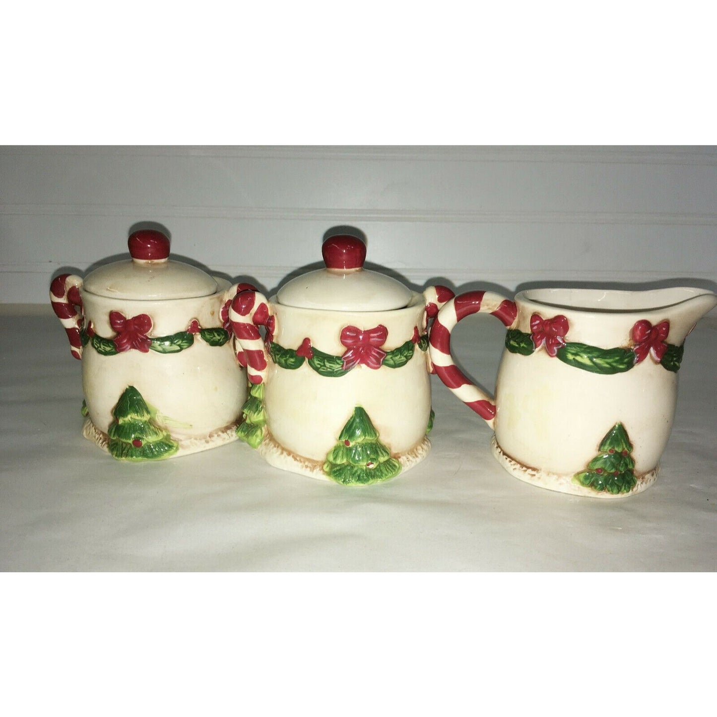 Holiday Village Creamer Sugar Marshmallow & Cookie Jar Serving Set