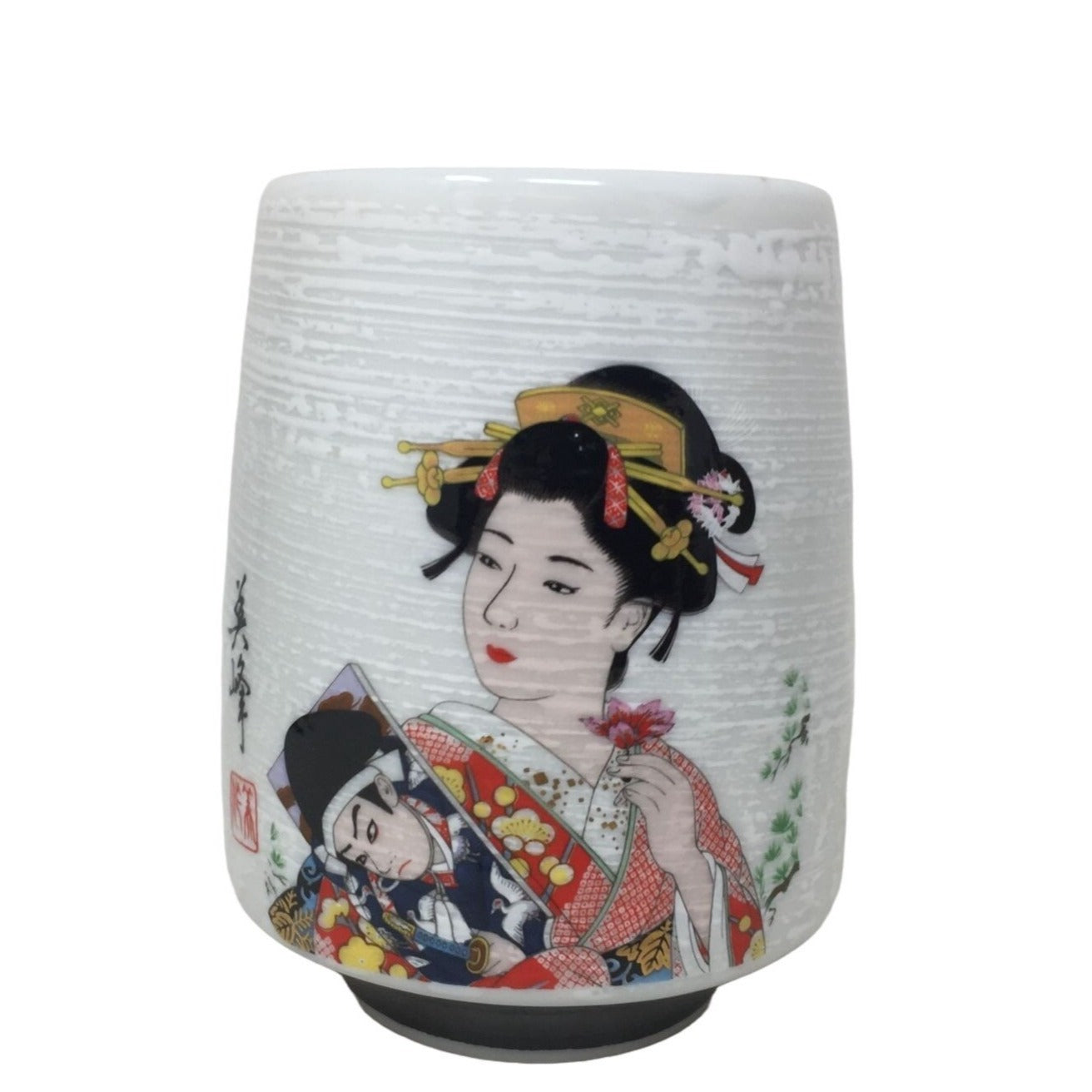 Japanese Geisha Woman Saki Cup - Red and Black Kimono