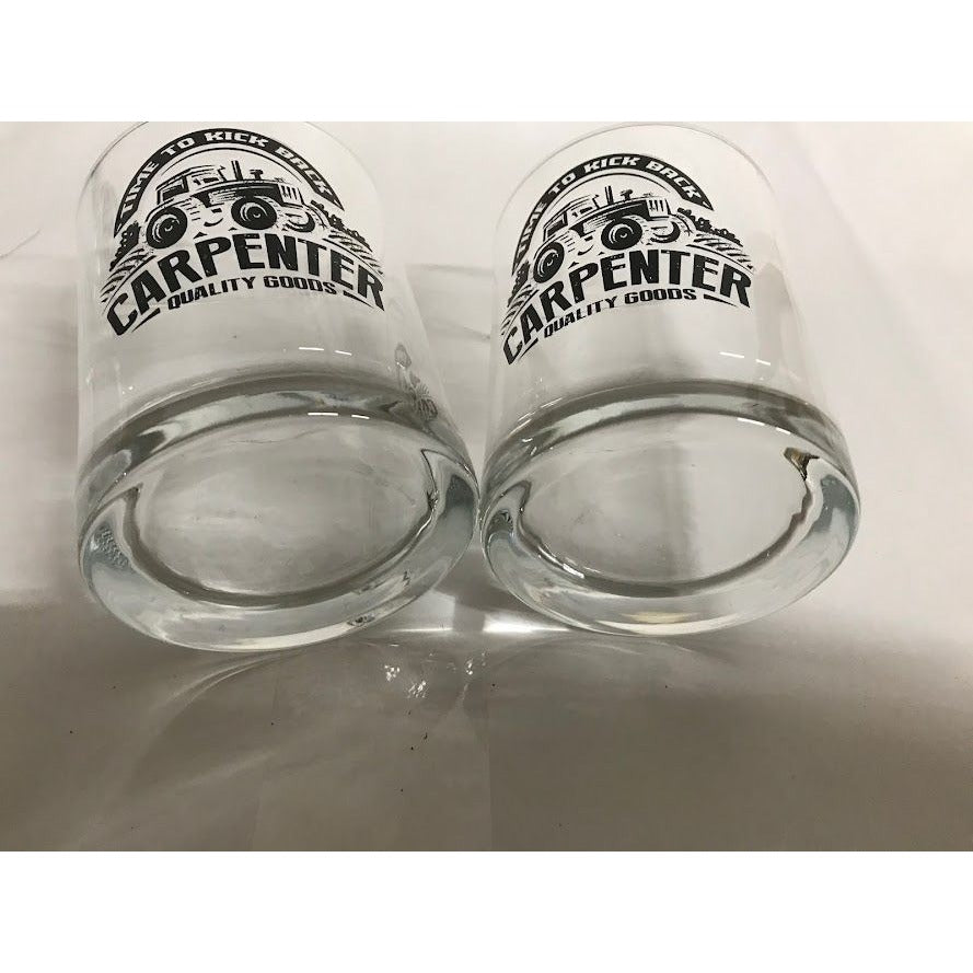 'Time to Kick Back!' Carpenter Quality Goods Country Style 'Rocks' / Whiskey Glasses (set of 4)