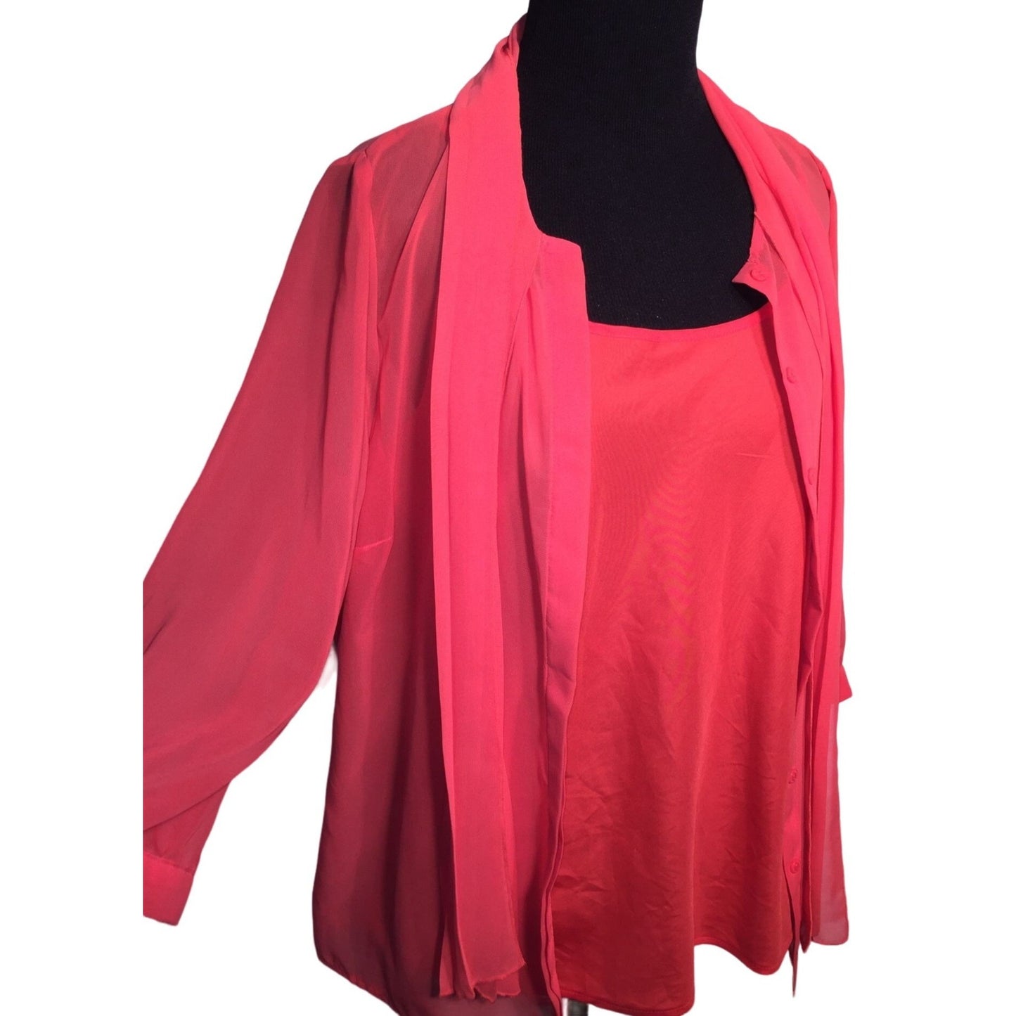 Worthington Coral Pink Cami and sheer blouse with scarf attached Set