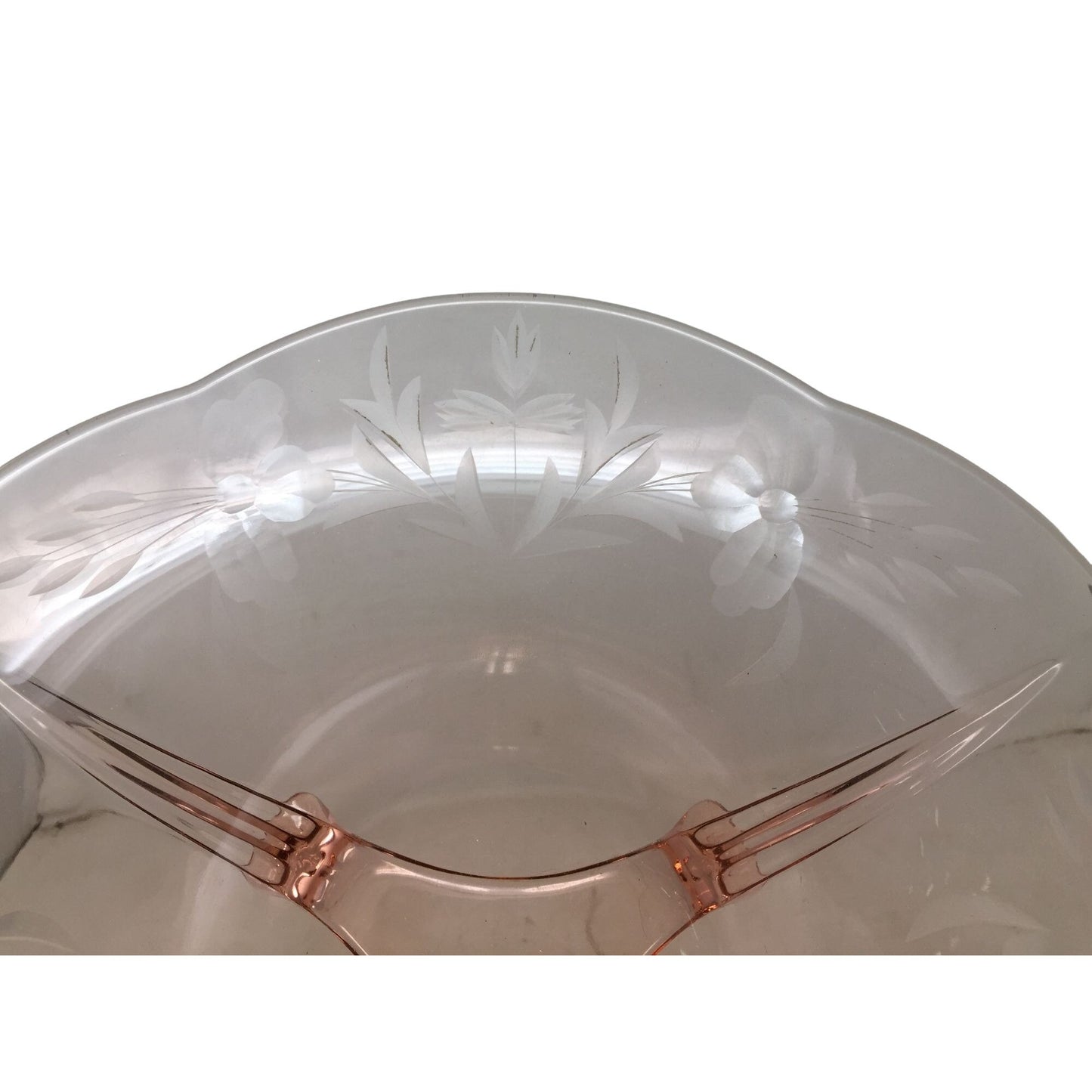 Beautiful Rose Carnival Glass Dish with Very Wide Scalloped Edge Rim -  Embossed with wheat / foliage