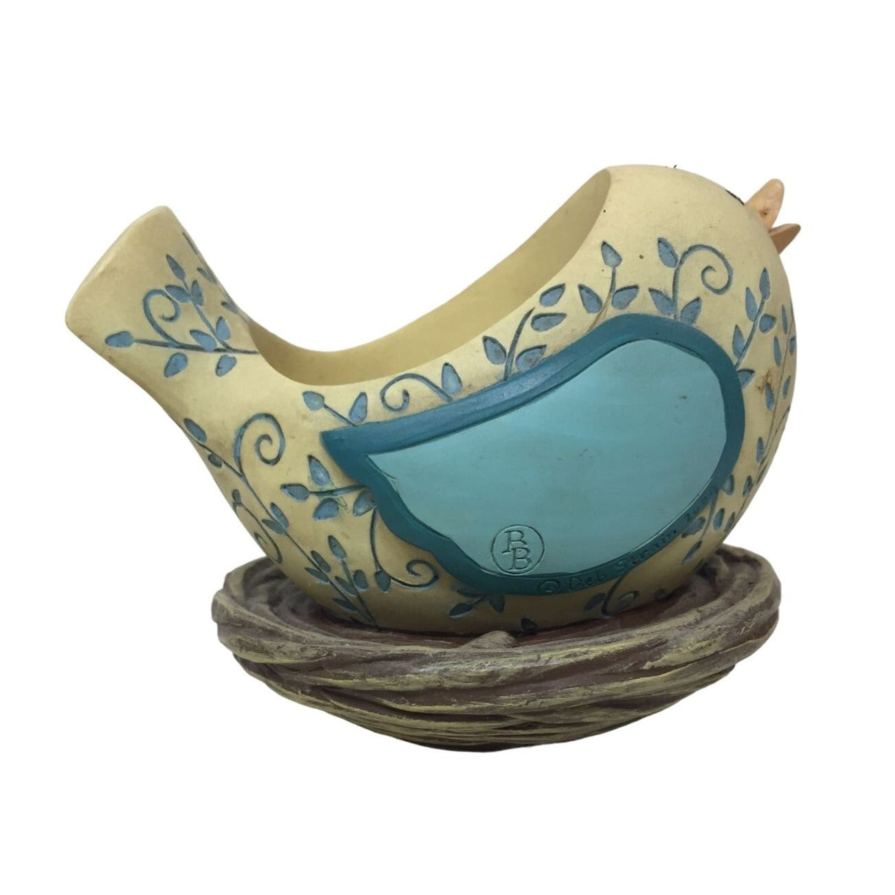 Very Cute Blue and Yellow Bird "LOVE' Votive Holder - Filagree art on birt in Nest