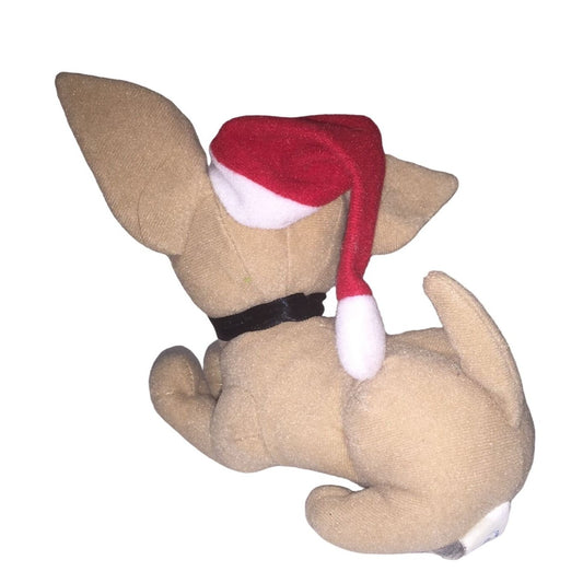 APPLAUSE Vintage CHRISTMAS Chihuahua Plush Wearing Santa Hat - Cute Holiday Toy / Decor