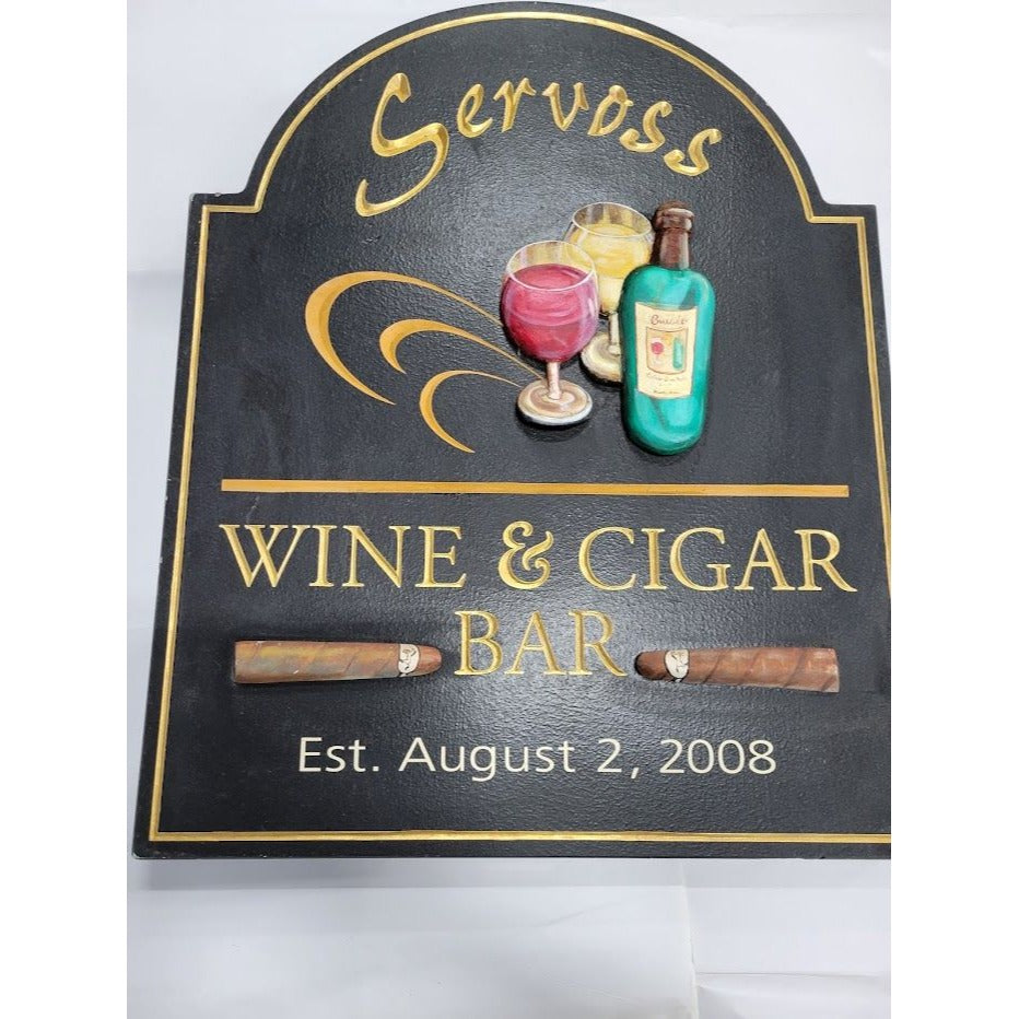 Wine and Cigar Bar Sign - Great for Decor or paint over to customize for your venue 22" wide x 27" tall - raised 3D wine, glasses and cigars