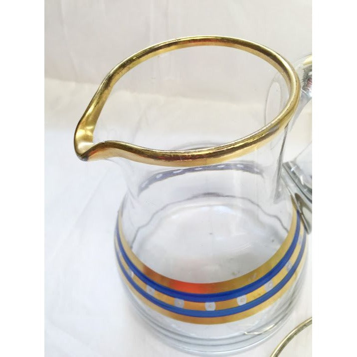 Blue and Gold pitcher and saucer - unique retro design