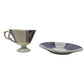 Blue and white Iridescent Teacup and Saucer Set with small gold accent pattern A+ Stuff  A+ Stuff