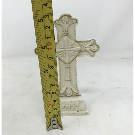 Ivory Colored CROSS with Flourishes & TRUST on Base CHRISTIAN Gift