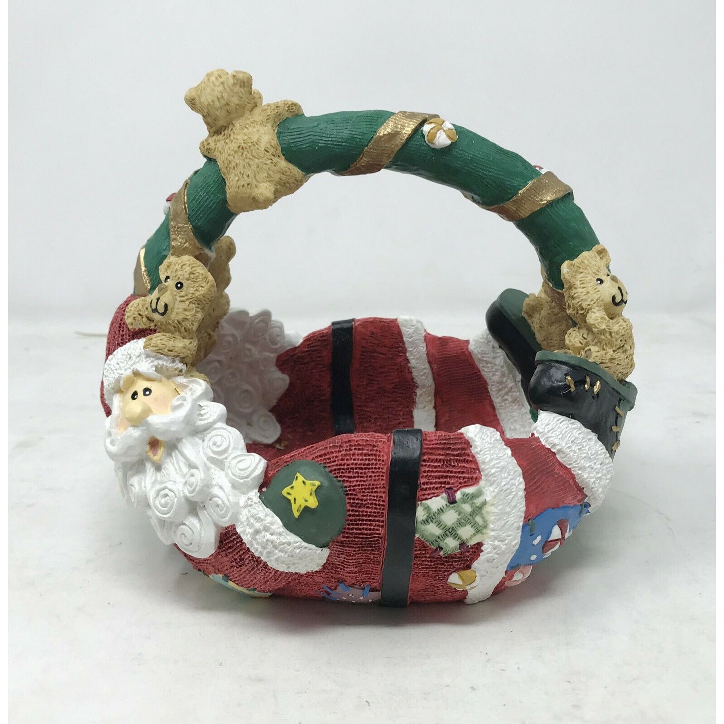 DEPARTMENT 56 Resin Basket or Bowl SANTA CLAUS w Teddy Bears FUN