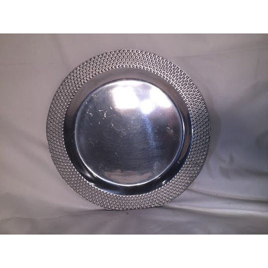 Metal Charger Plate - 14.25" Diameter - pretty raised dot pattern on edge - dining, serving, cake plate