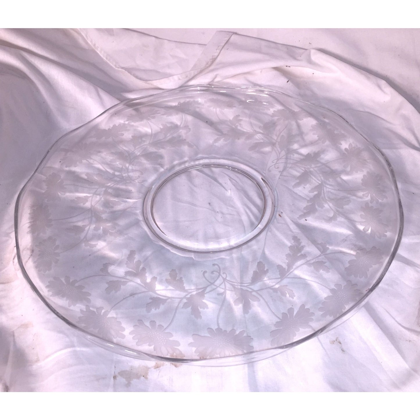 PARTY Serving TRAY Glass / Etched Glass / Crystal Nice Floral Pattern  - 14" Diameter