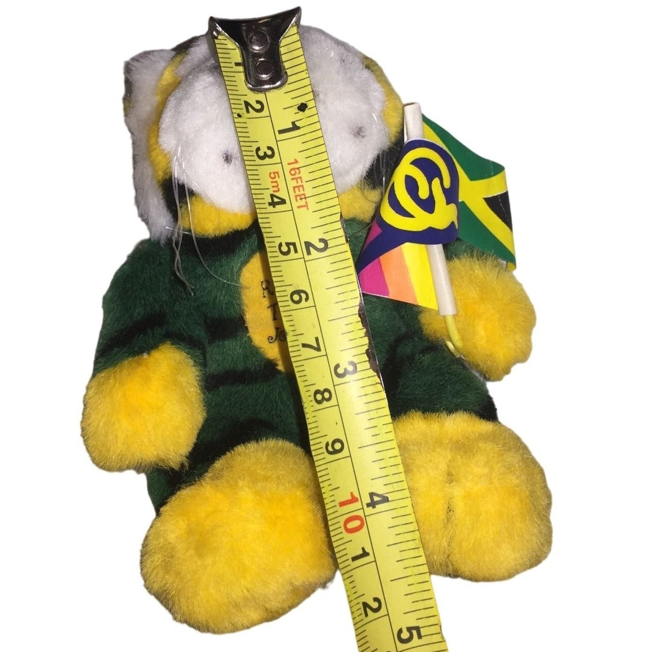 Jamaican REGGAE TIGER - Tiger with Jamaica Flag and another Flag - Green and Yellow Fur - Cute Face!