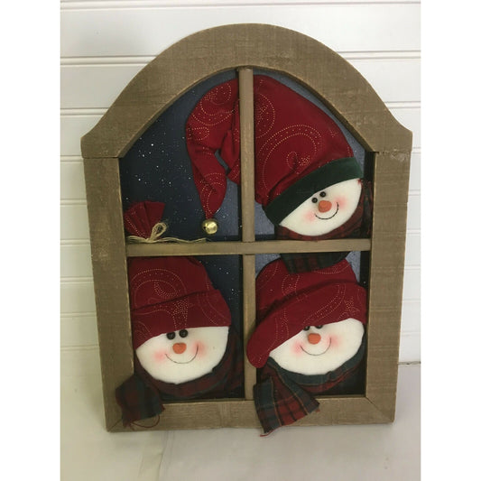 Holiday Decor SNOWMEN PEEKING OUT OF WINDOW Wall Hanging Decor 17"