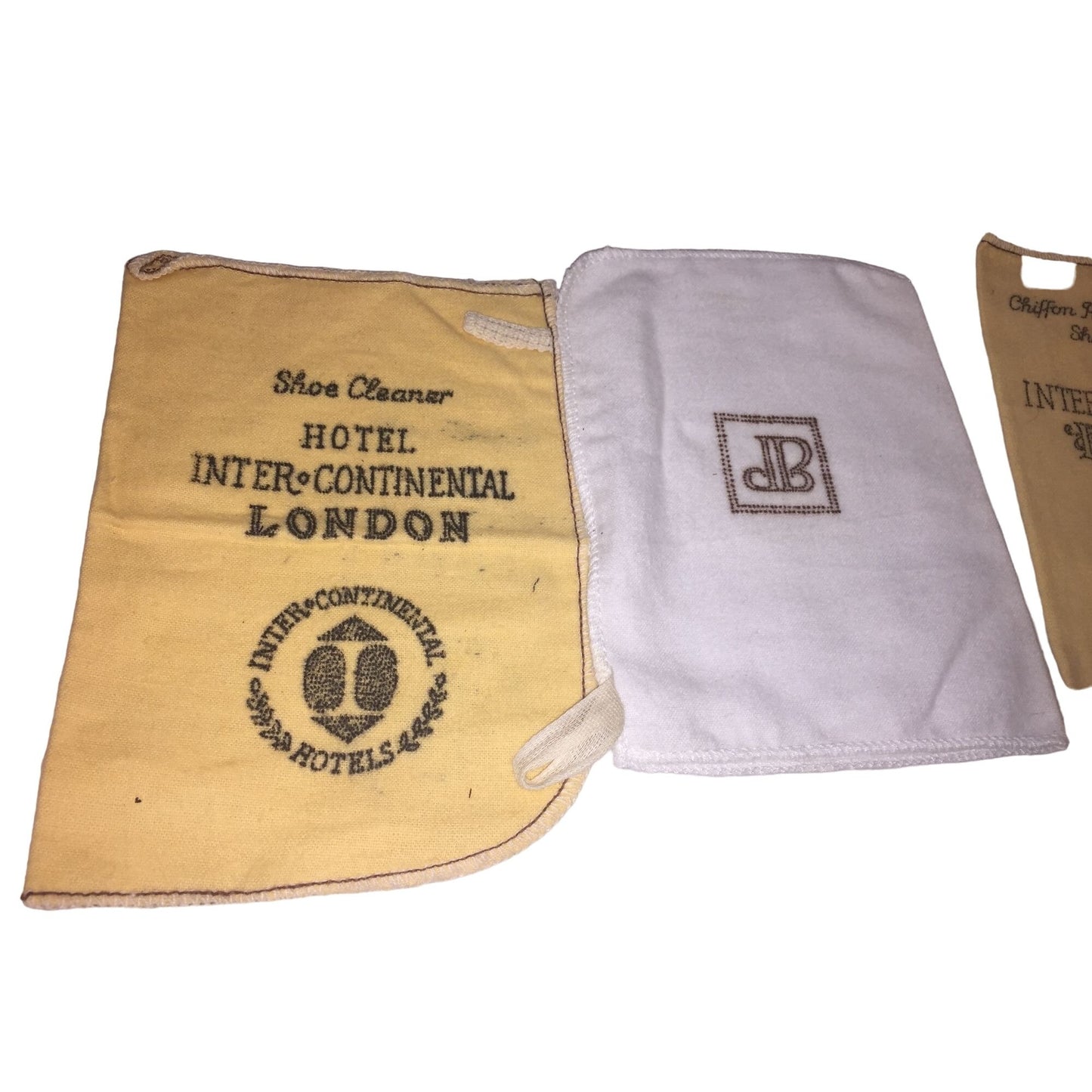 Set of (4) vintage International Hotel Shoe Shine Cloths / Mitts - Hard to Find Collectible Travel Souvenir Memorabilia