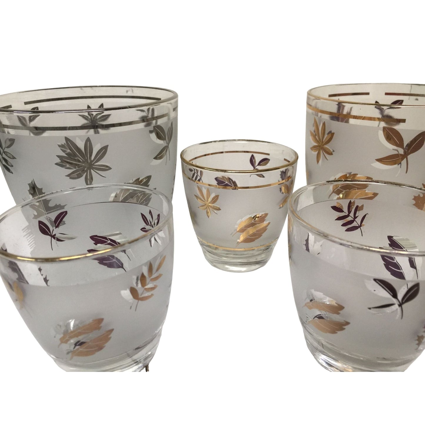 Vintage Cocktail Set 2 Icebuckets, Tumblers & Shot or fruit cups - 10 pieces all together frosted glass with leaves