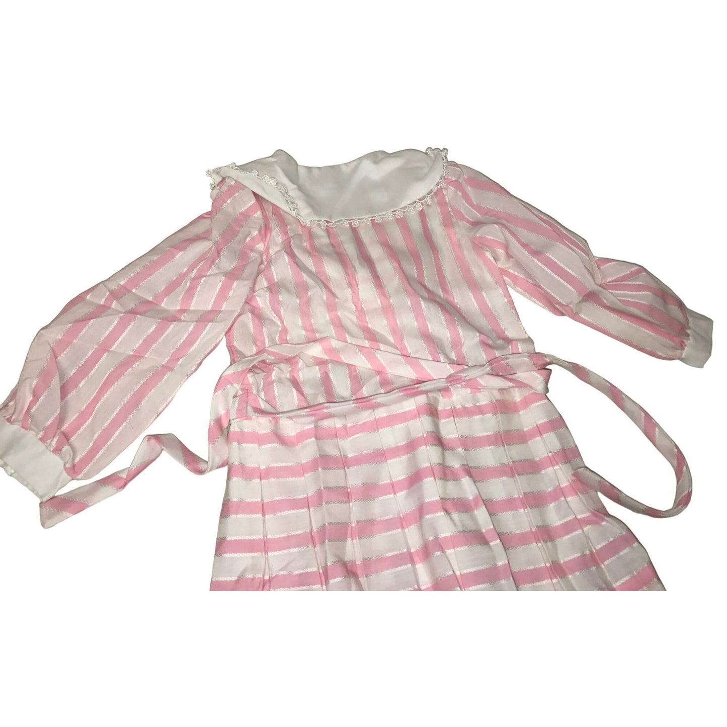 Vintage Girls Dress - Pink and White Stripe Pattern with Ribbon and wide Foldover Collar size 6T