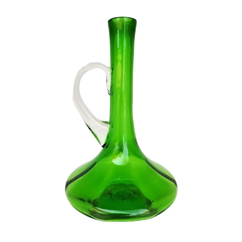 Vintage Bischoff Vivid Green Decanter with Clear Handle - 11.5" tall