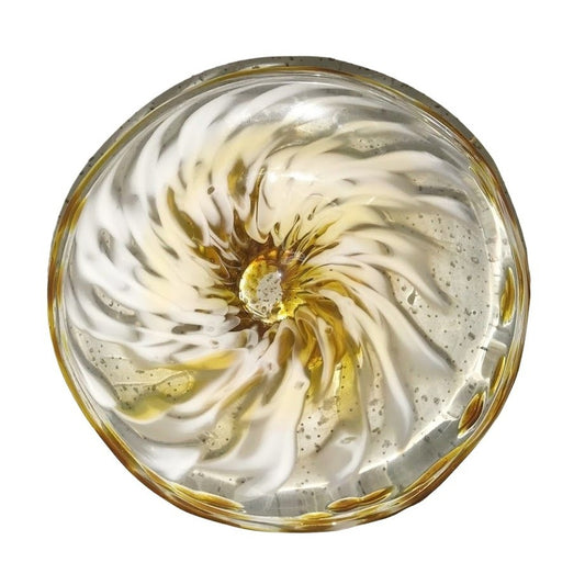 MARTY CHRISTY glass art INSCRIBED 'Sunflowers' - beautiful swirl dish 7" diameter - signed Marty Christy and etched inscription personal not